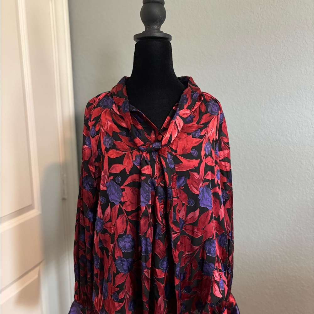 Worthington Red and Purple Floral Blouse